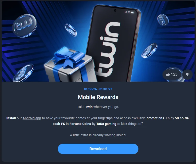 Mobile Rewards promotion banner in the Twin app